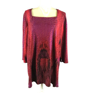 Catherines Women's Knit Shirt Quarter Sleeve Red Black Square Neck Size 1 X...